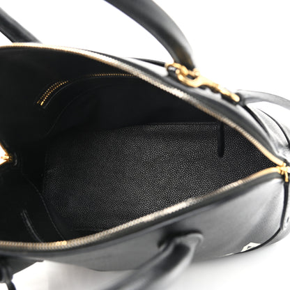 Balenciaga Grained Calfskin Logo S Ville Top Handle Bag Black White 5 of 10