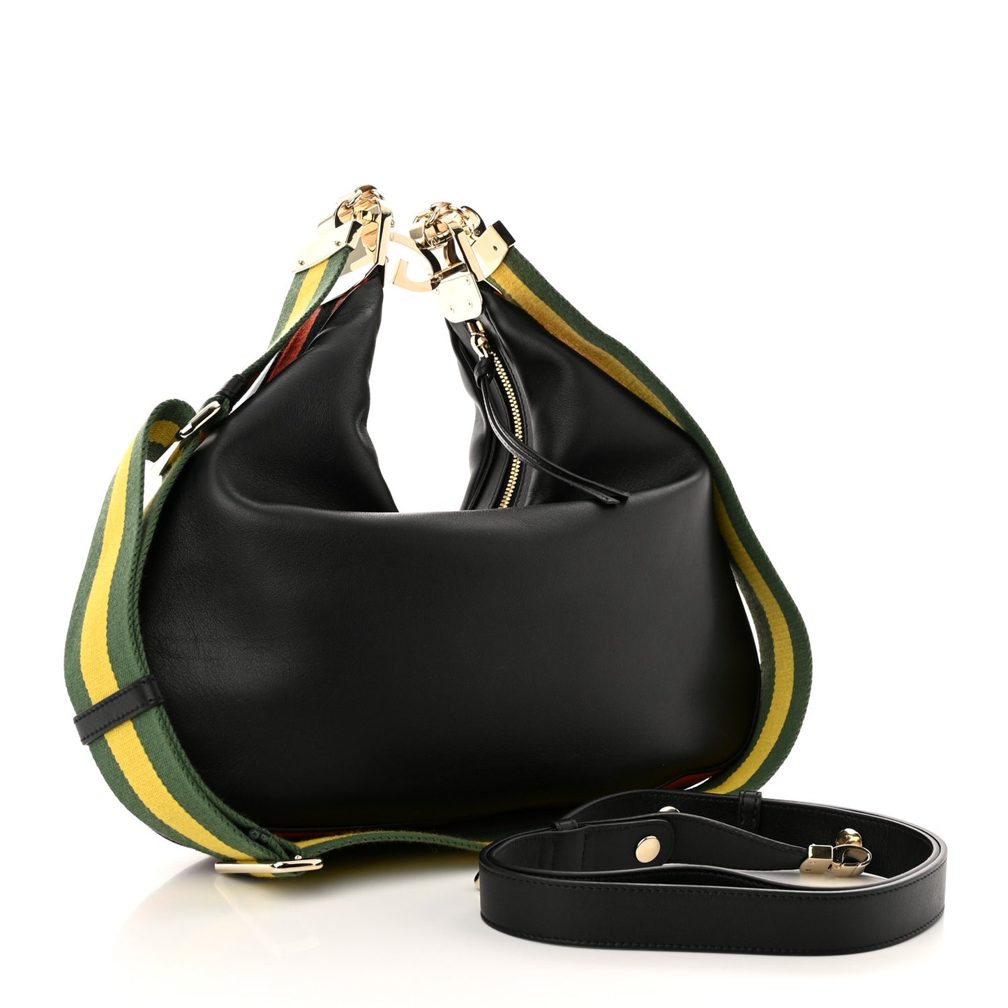 Aria Calfskin Web Large Attache Shoulder Bag Black