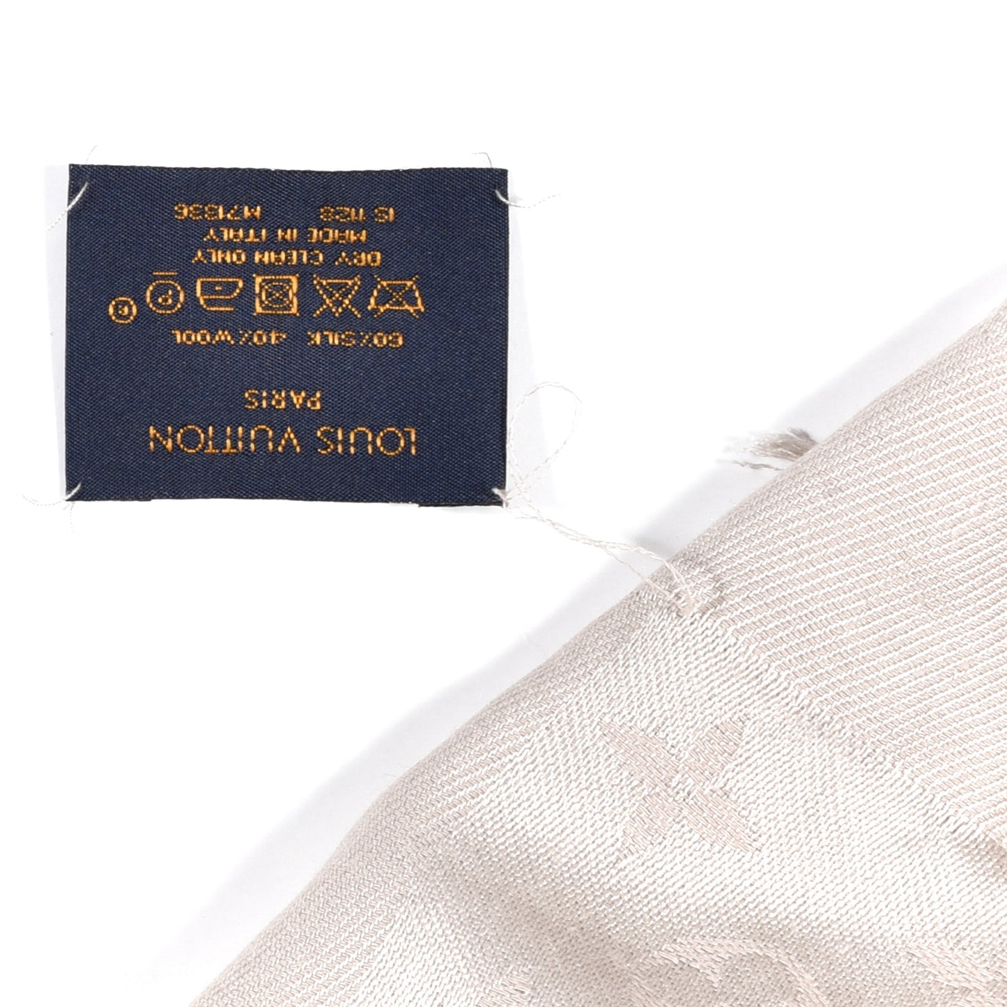 Wool Silk Monogram Denim Shawl Pearl Grey