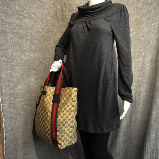 GG Monogram Medium Web Handle Vertical Tote Red