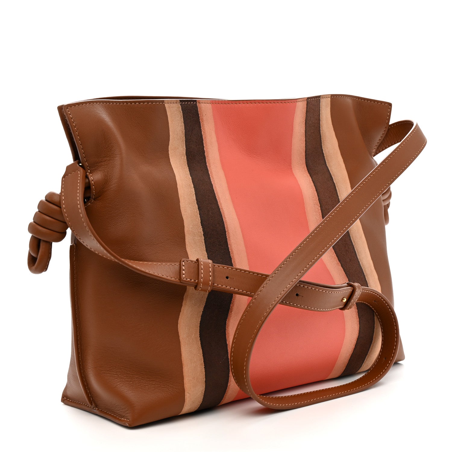 Loewe Nappa Calfskin Suede Medium Flamenco Landscape Knot Clutch Pecan Parrot Pink 3 of 10