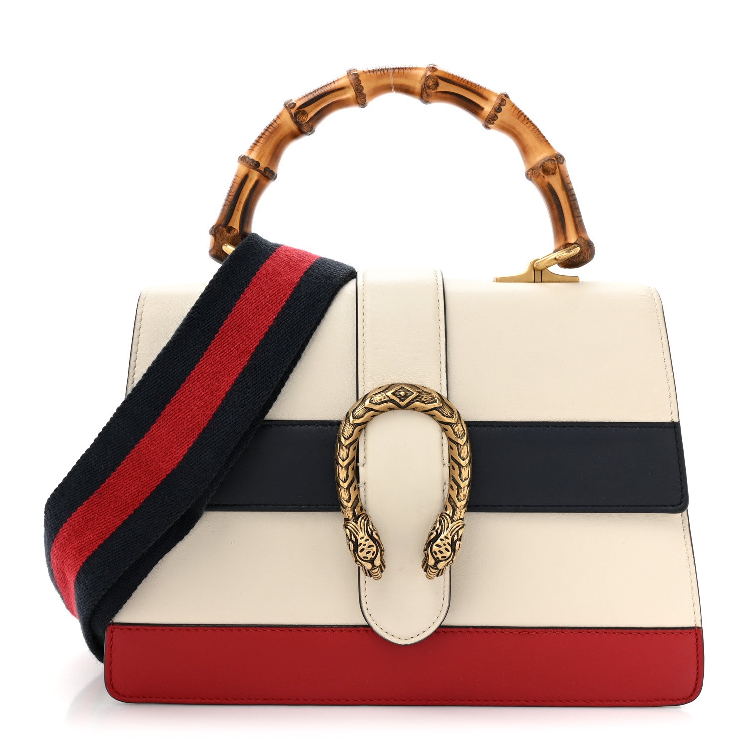Gucci Calfskin Bamboo Web Medium Dionysus Top Handle Bag White Blue Hibiscus Red 1 of 19