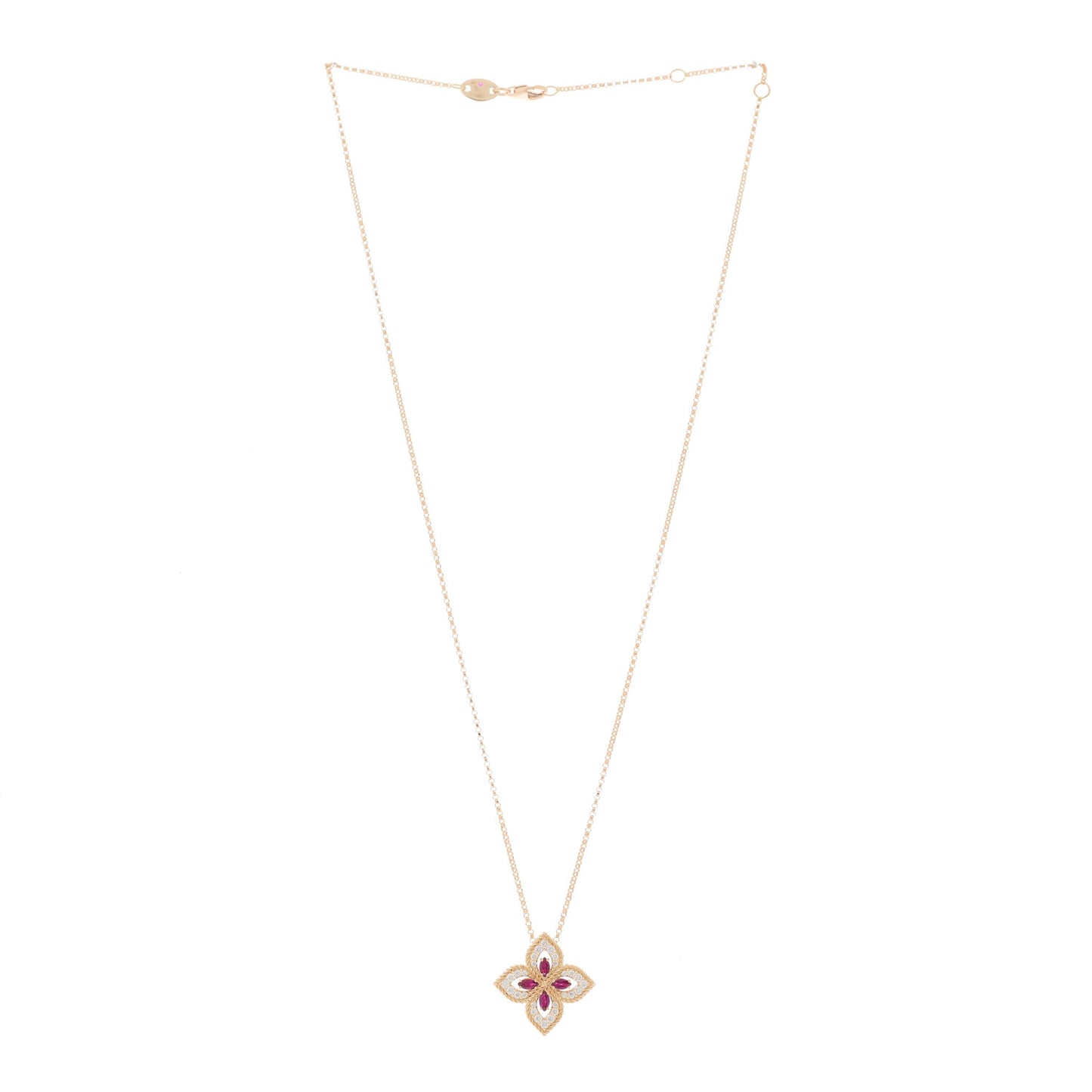 18K Rose Gold Diamond Ruby Venetian Princess Pendant Necklace