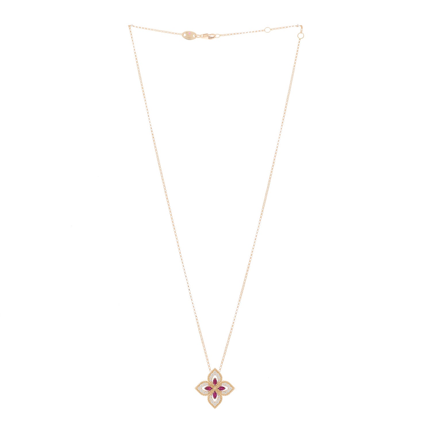 Roberto Coin 18K Rose Gold Diamond Ruby Venetian Princess Pendant Necklace 3 of 5