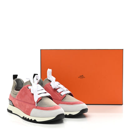 Hermes Technical Canvas Suede Goatskin Womens Stadium Sneakers 37 Grey Multicolor 9 of 9