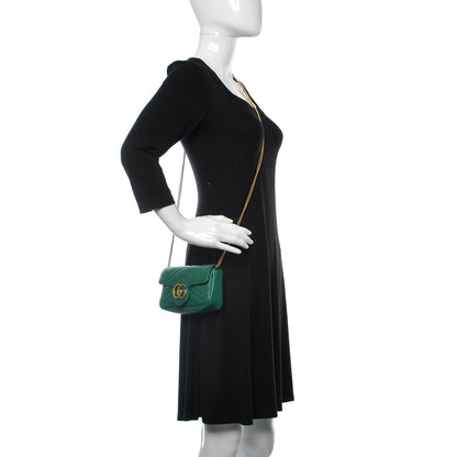 Gucci Calfskin Matelasse Super Mini GG Marmont Shoulder Bag Emerald Green 2 of 10