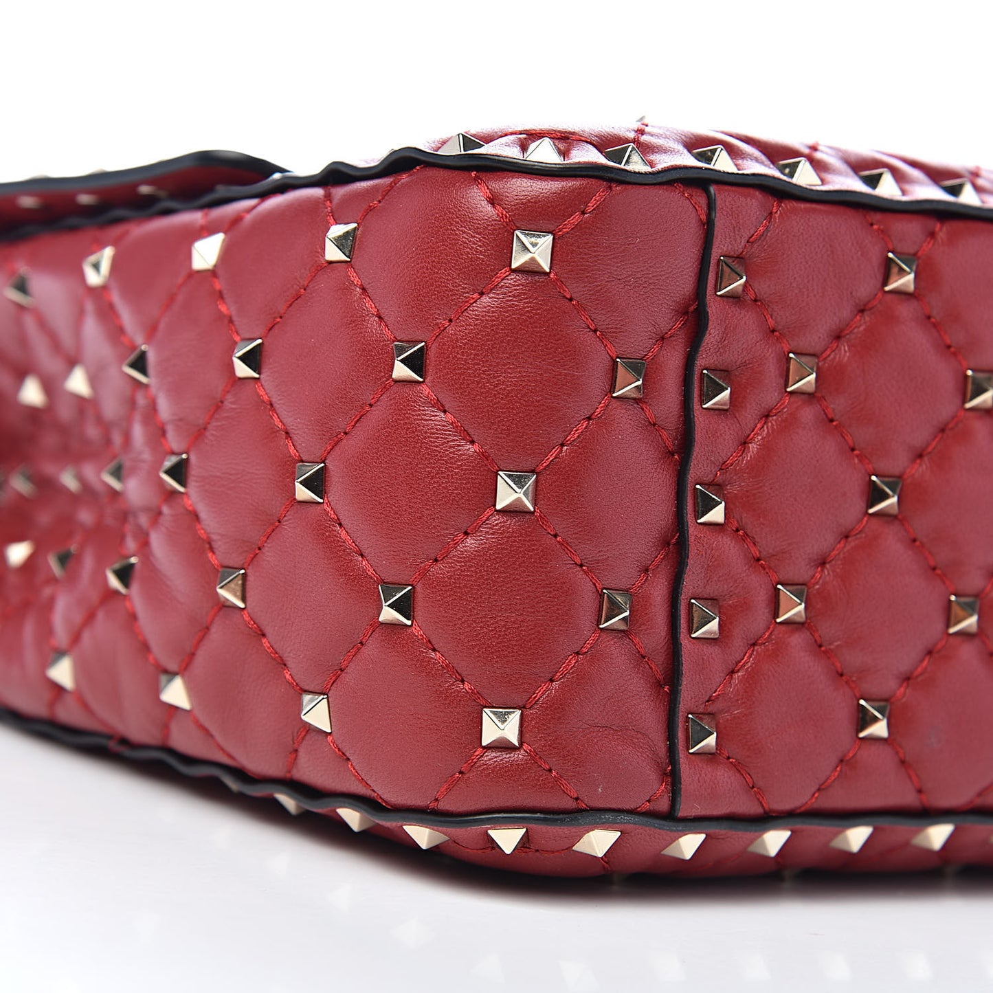 Lambskin Large Rockstud Spike Shoulder Bag Red