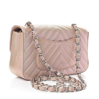 Chanel Iridescent Caviar Chevron Quilted Mini Rectangular Flap Light Gold 3 of 10