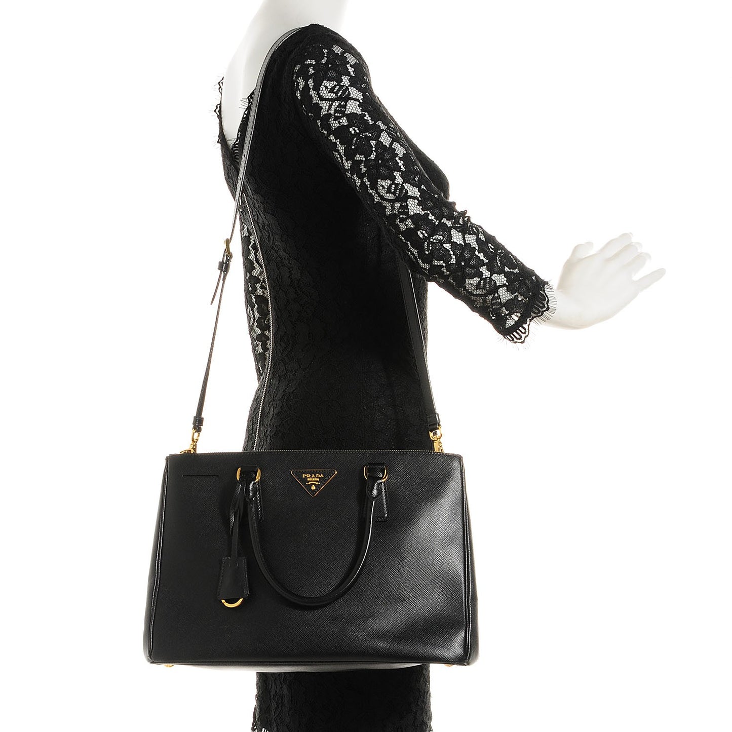 Saffiano Lux Medium Double Zip Tote Nero Black