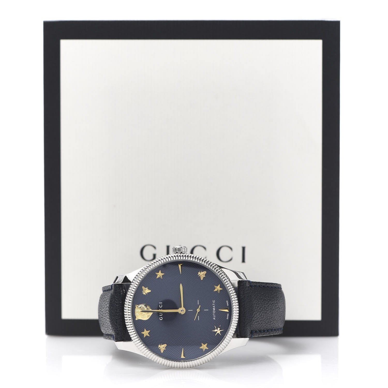 Gucci Stainless Steel Calfskin 40mm G-Timeless Tiger Automatic Watch Navy 9 of 9