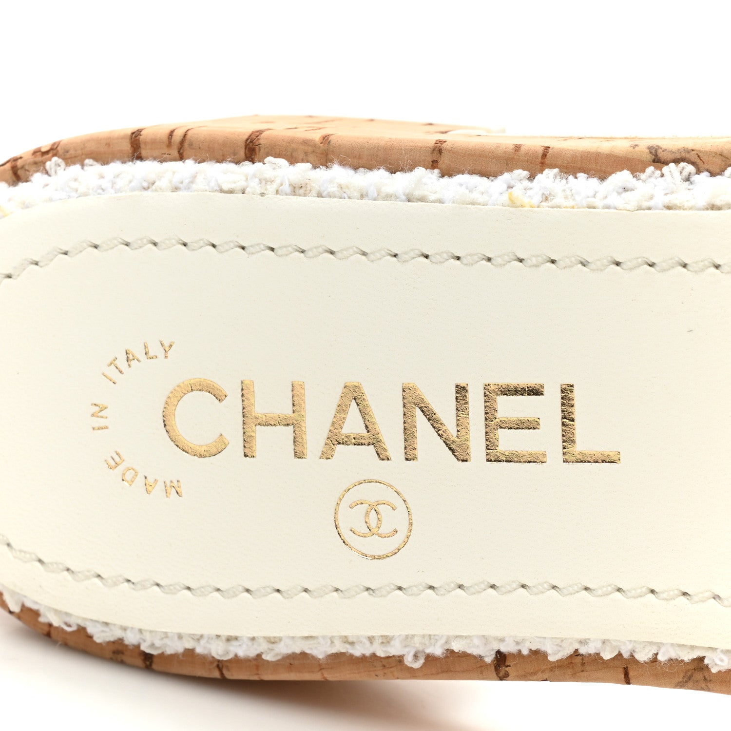 Chanel Tweed Cork CC Chain Mule Sandal 36.5 White 7 of 10