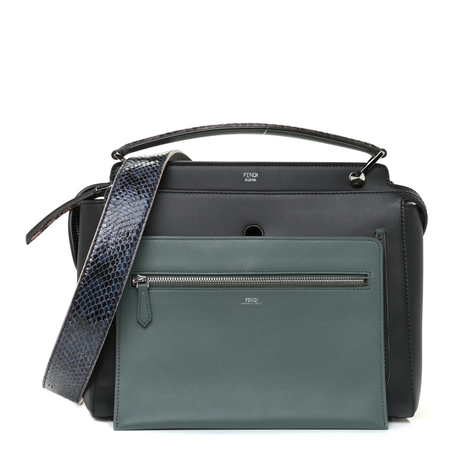 Fendi Vitello Baltico Dolce Elaphe DotCom Satchel Grey 2 of 13