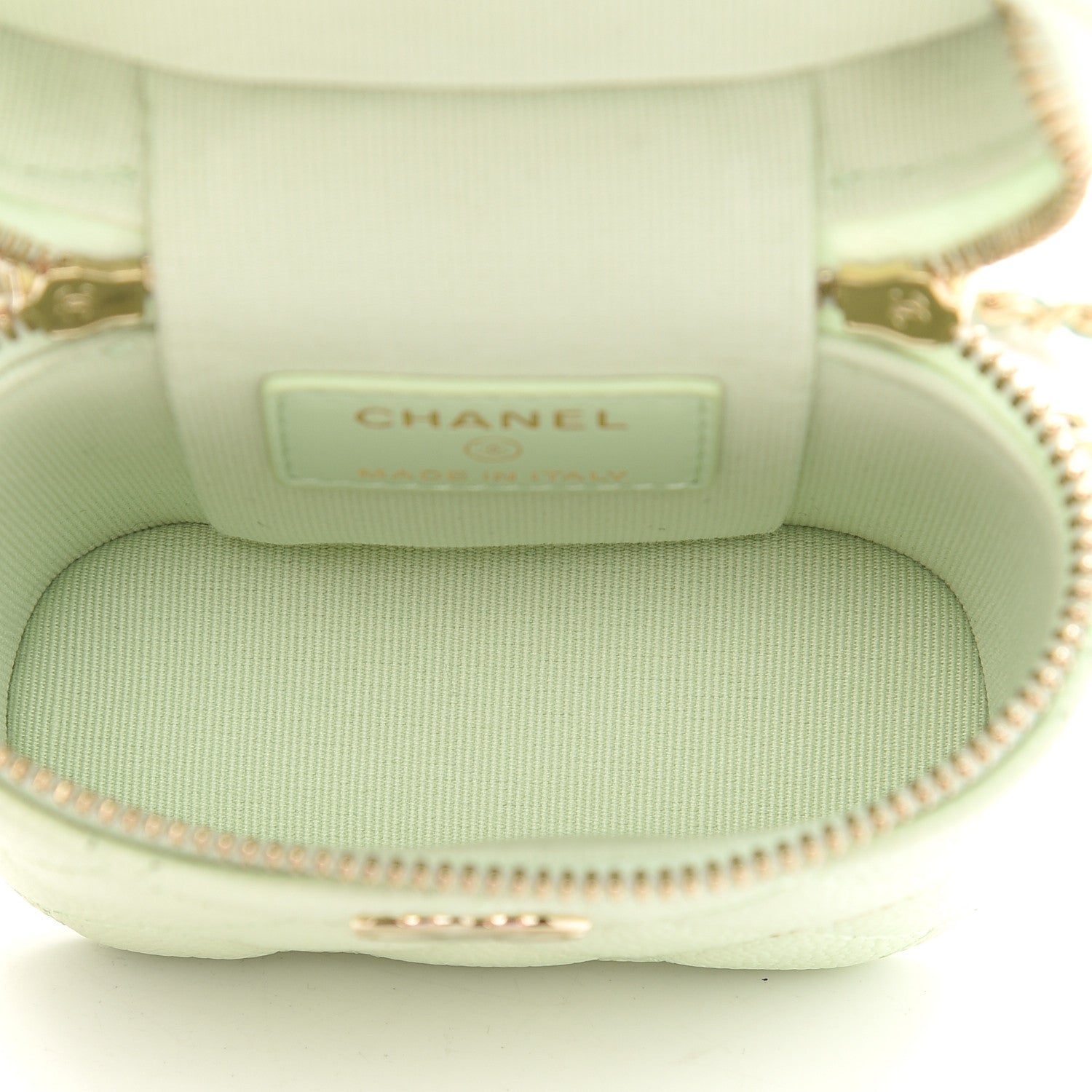 Chanel Caviar Quilted Small Handle With Care Vanity Case With Chain Light Green 7 of 9