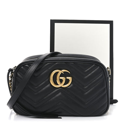 Gucci Calfskin Matelasse Small GG Marmont Chain Shoulder Bag Black 11 of 13