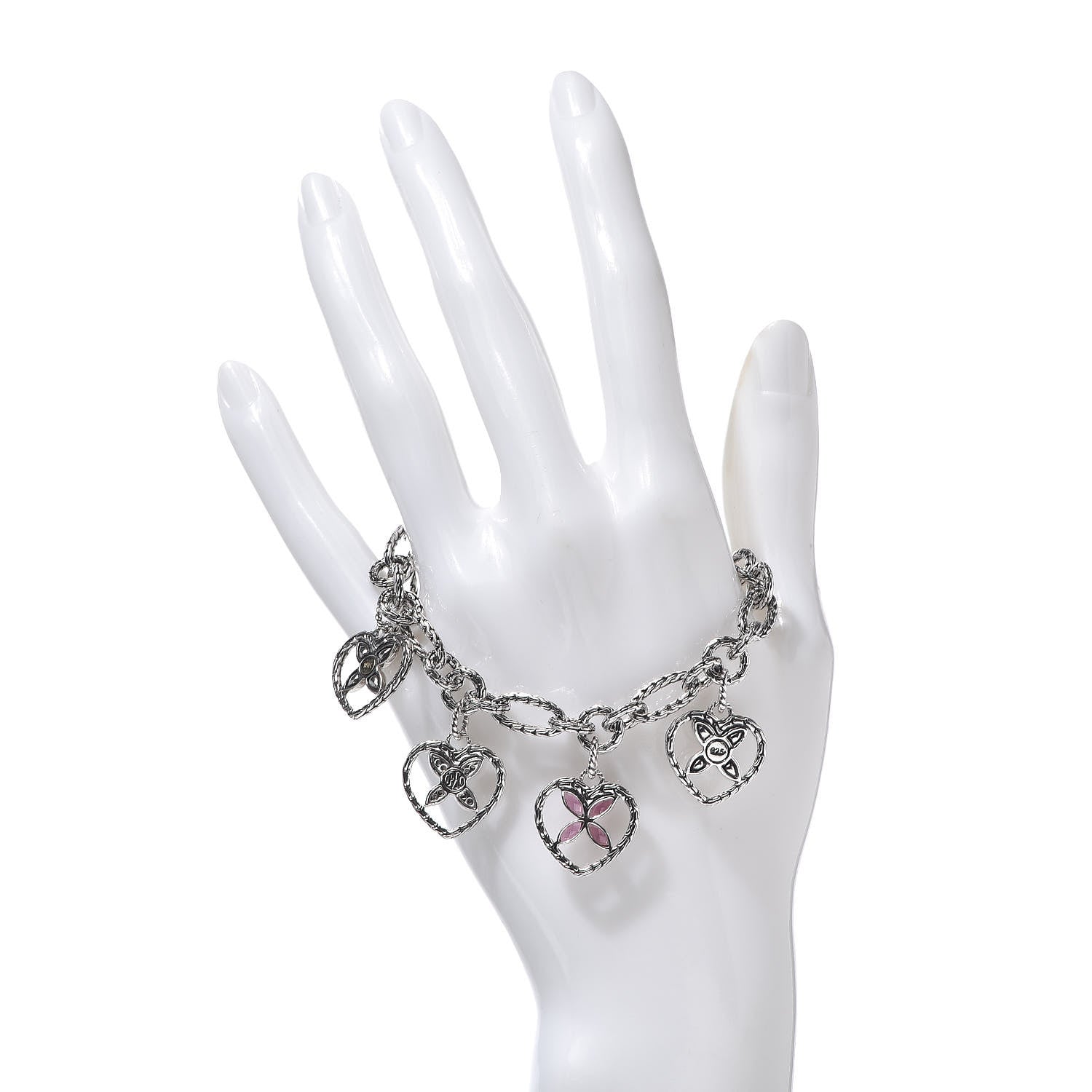 John Hardy Sterling Silver 18K Yellow Gold Pink Sapphire Diamond Batu Kawung Heart Charm Bracelet 2 of 4