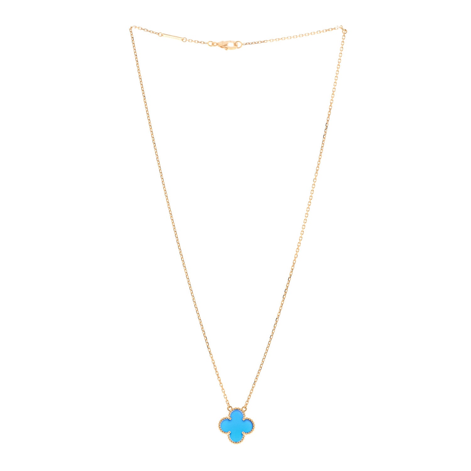 Van Cleef & Arpels 18K Yellow Gold Blue Agate Vintage Alhambra Pendant Necklace 3 of 5
