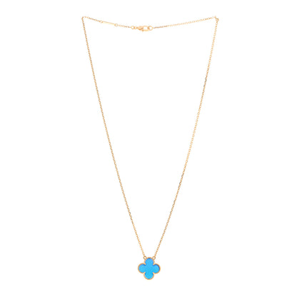 Van Cleef & Arpels 18K Yellow Gold Blue Agate Vintage Alhambra Pendant Necklace 3 of 5
