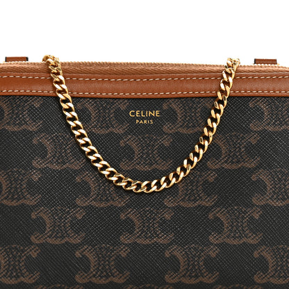 Celine Triomphe Canvas Lambskin Clutch On Chain Tan 9 of 13