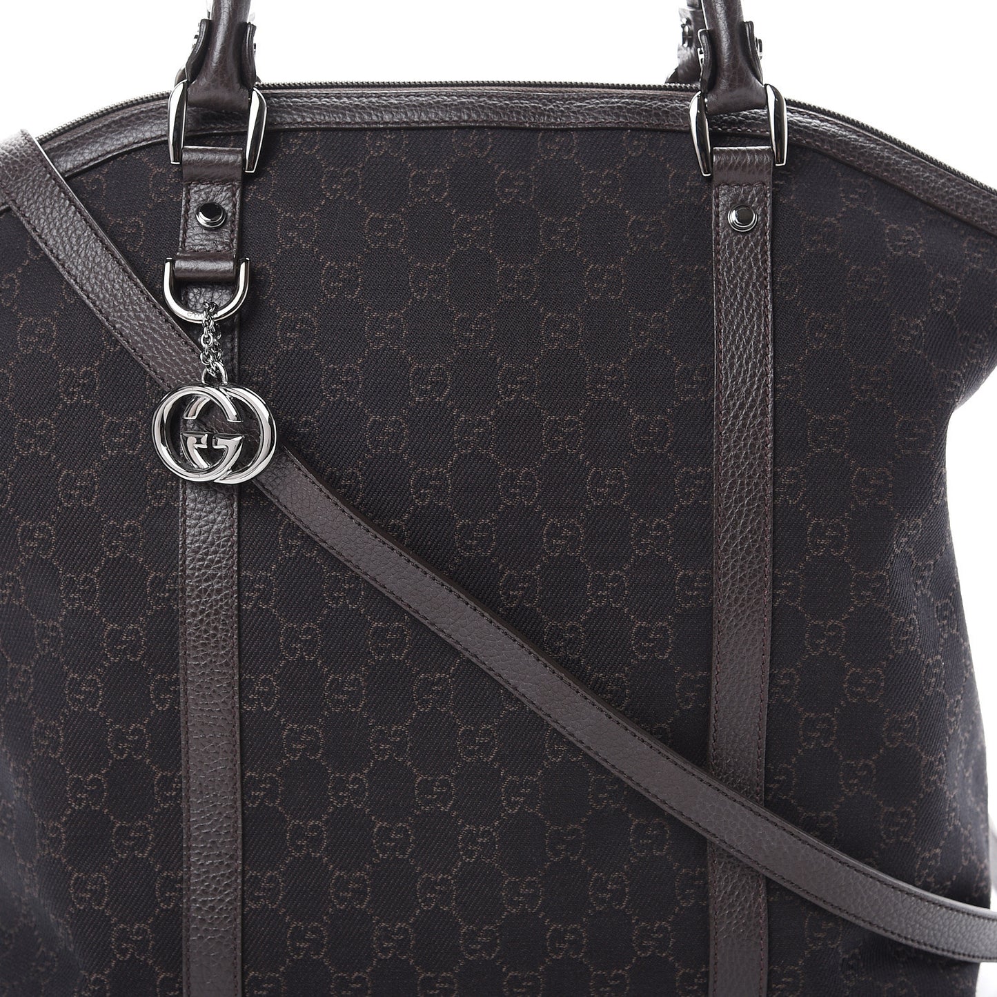 Monogram Large GG Charm Dome Satchel Dark Brown