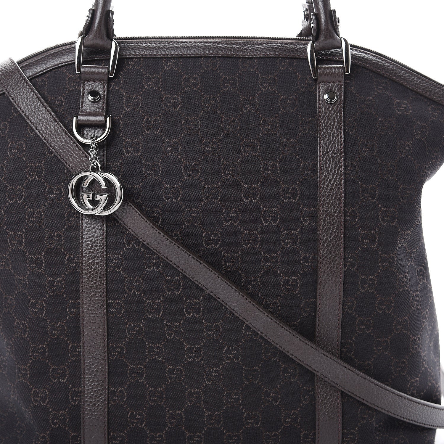 Gucci Monogram Large GG Charm Dome Satchel Dark Brown 7 of 9