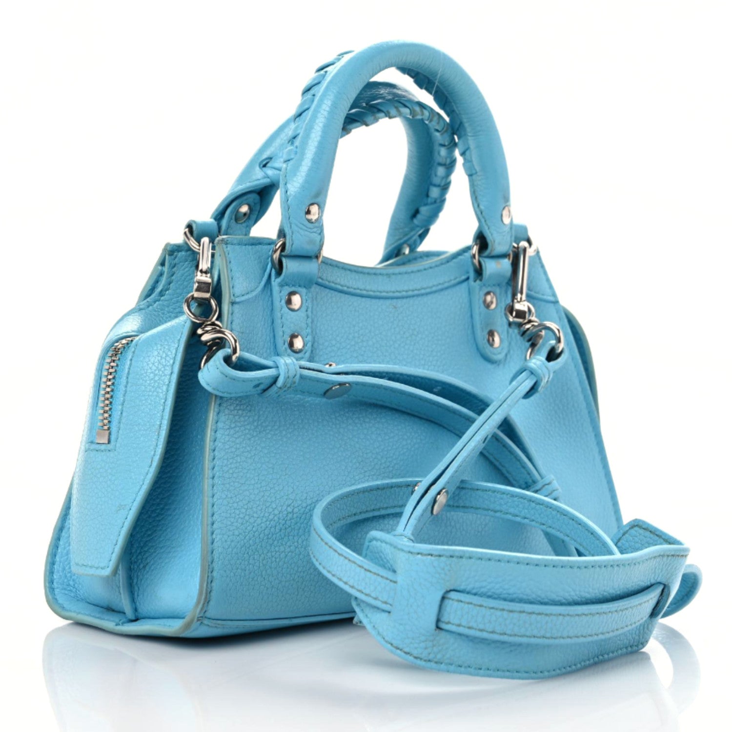 Balenciaga Grained Calfskin Neo Classic Silver Hardware Mini City Azur 3 of 26