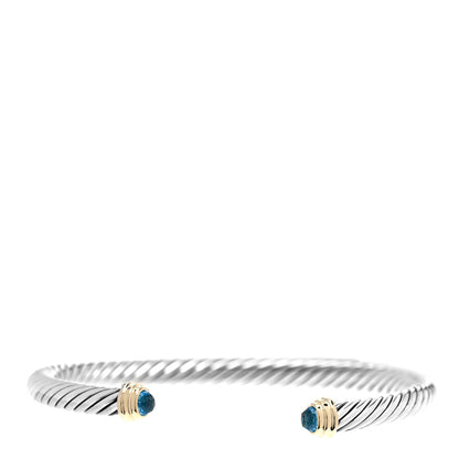 David Yurman Sterling Silver 14K Yellow Gold Blue Topaz 5mm Cable Classics Petite Color Bracelet 1 of 7