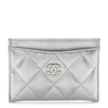 Chanel Metallic Lambskin Quilted CC Card Holder Silver 1 of 10