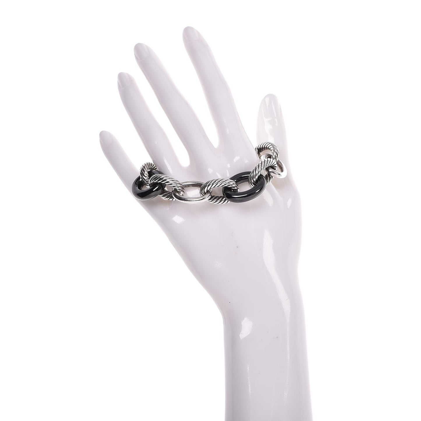 Sterling Silver Black Ceramic 17mm Extra Large Oval Link Bracelet