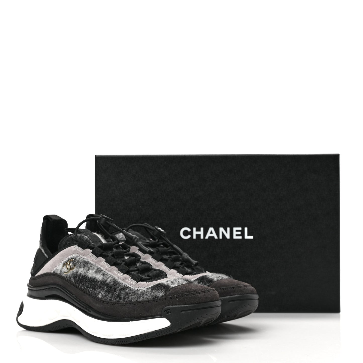 Fabric Suede Calfskin CC Sneakers 38 Grey