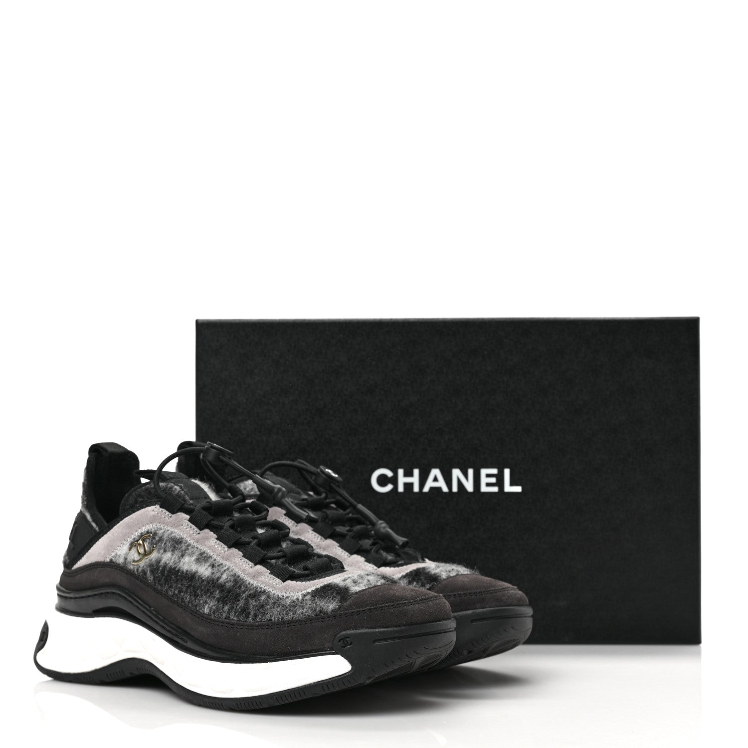 Chanel Fabric Suede Calfskin CC Sneakers 38 Grey 9 of 9