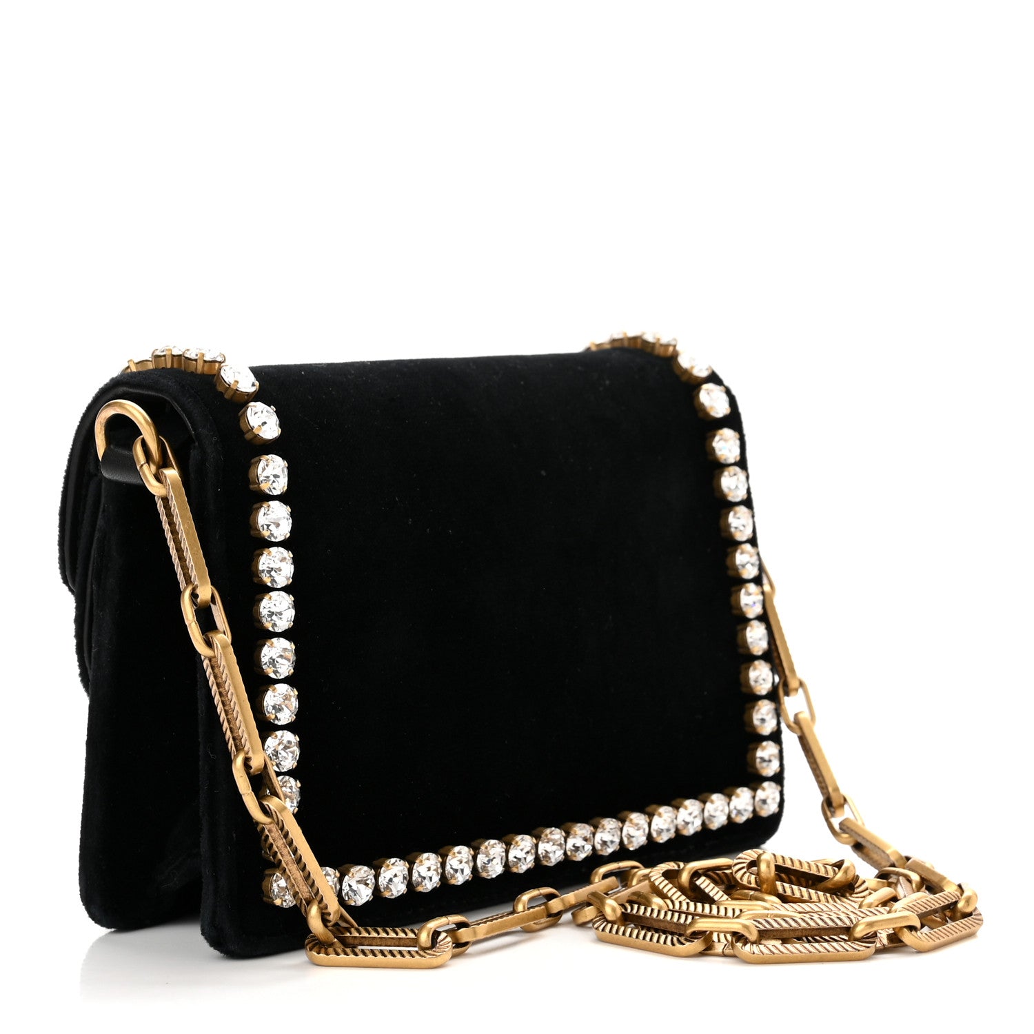 Gucci Velvet Crystal Mini Bee Broadway Shoulder Bag Black 3 of 10