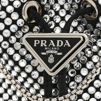 Prada Satin Crystal Metal Triangle Logo Mini Drawcord Pouch Shoulder Bag Crystal 9 of 11
