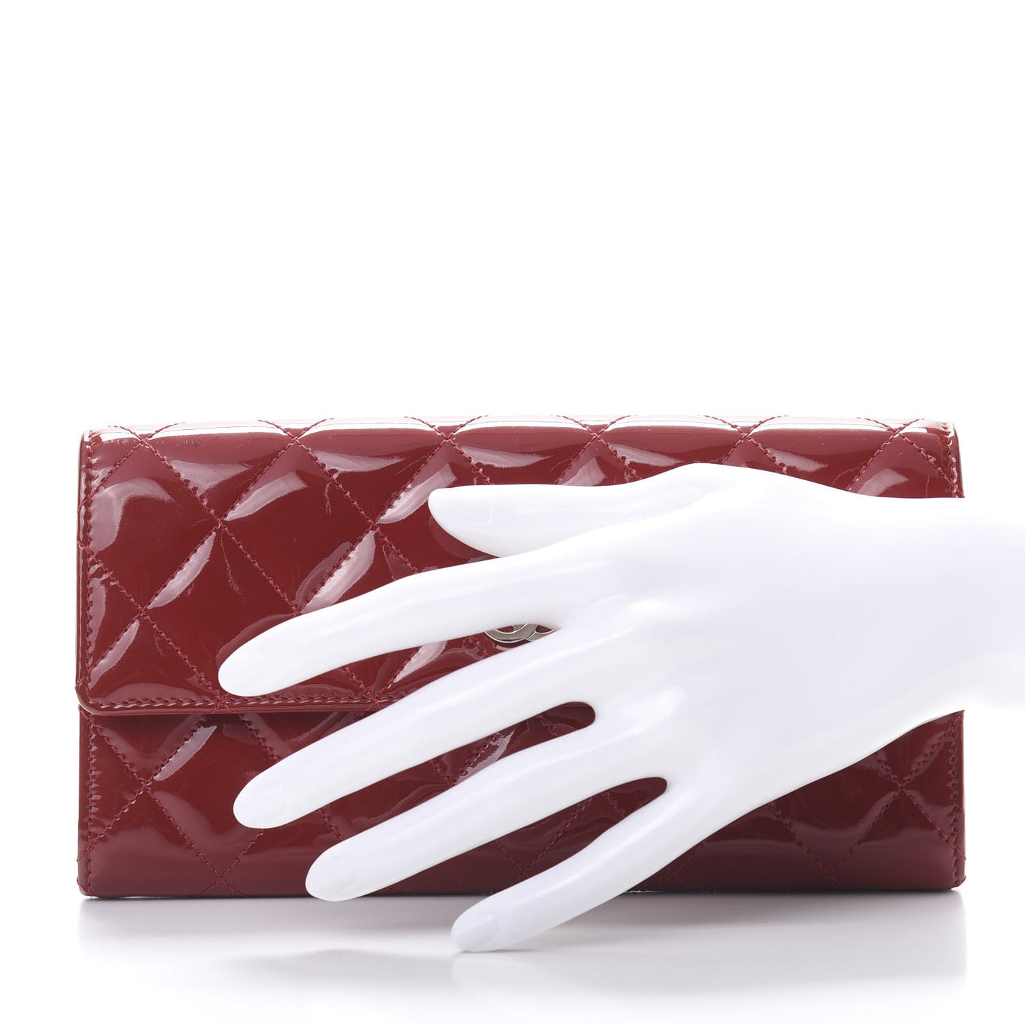 Patent Quilted Large Flap Wallet Rouge Fonce
