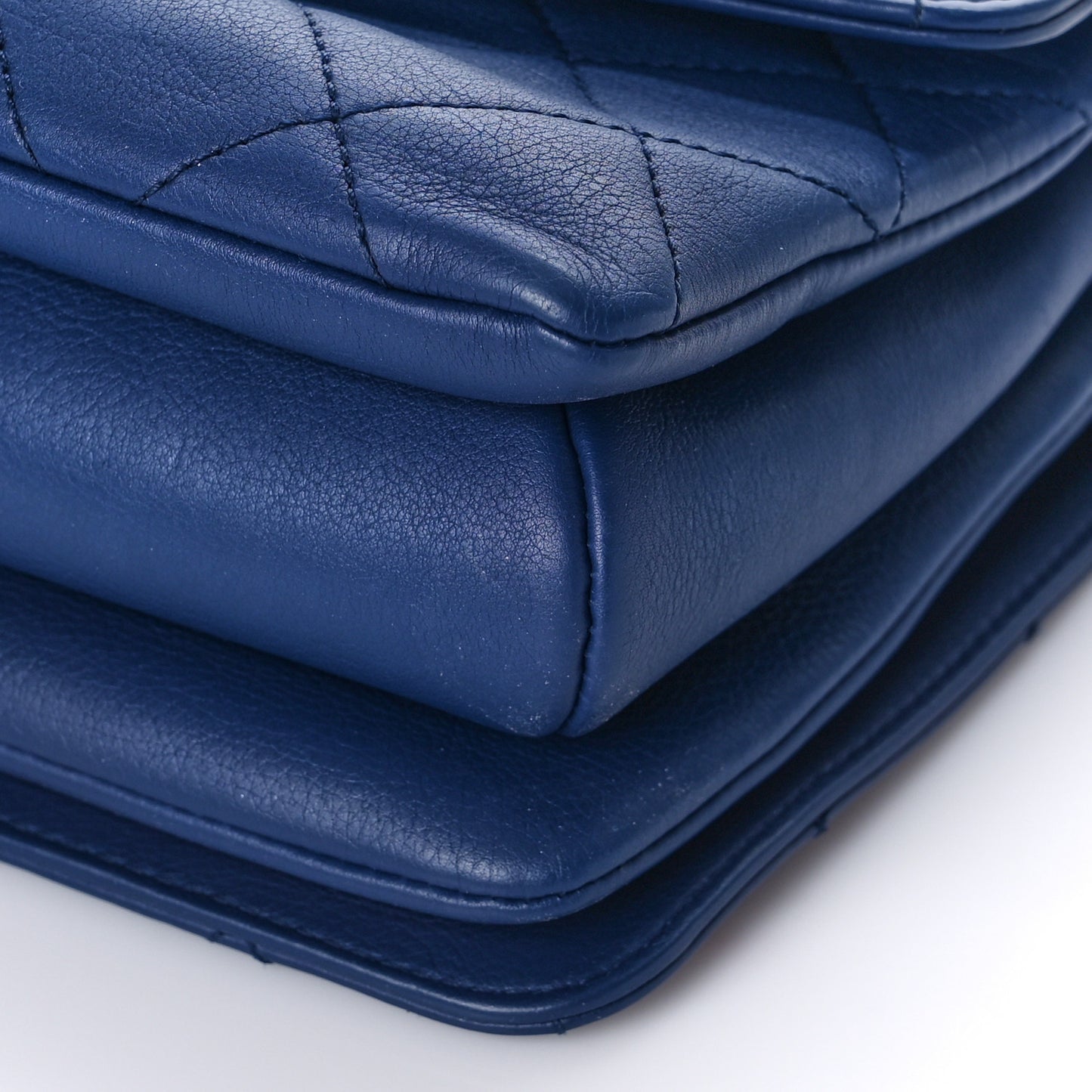 Calfskin Quilted Small Gold Top Handle Flap Blue