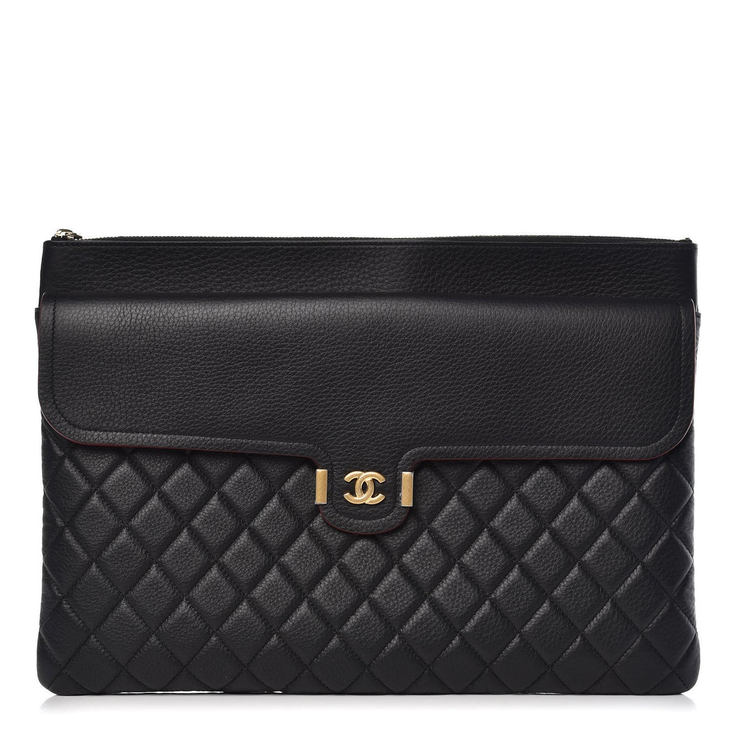 Grained Calfskin Quilted Large Archi Chic Cosmetic Case Black