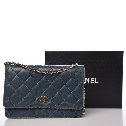 Chanel Lambskin Quilted Wallet On Chain WOC Blue 15 of 15