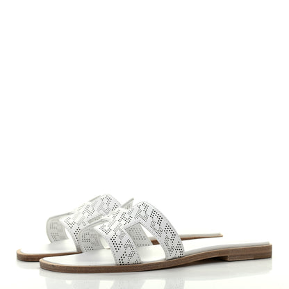 Hermes Calfskin Perforated Oran Sandals 36 White 3 of 9