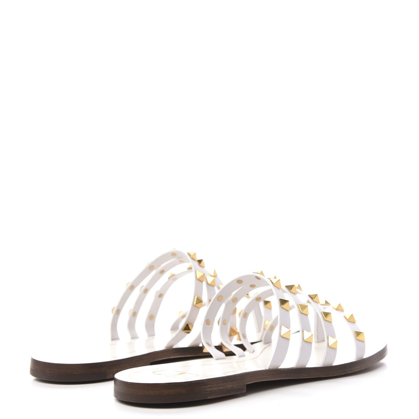 Calfskin Rockstud Flair Caged Flat Slide Sandals 40.5 White