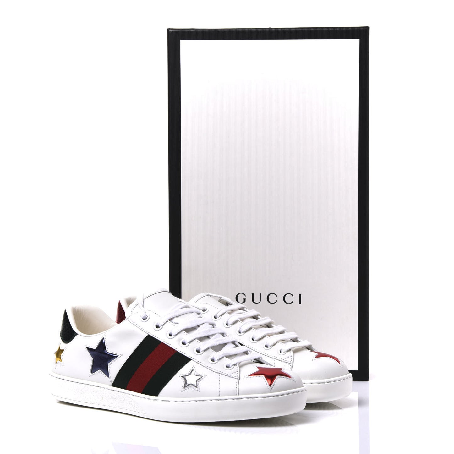 Calfskin Ayers Web Star Embroidered Mens Ace Sneakers 6.5 White Multi