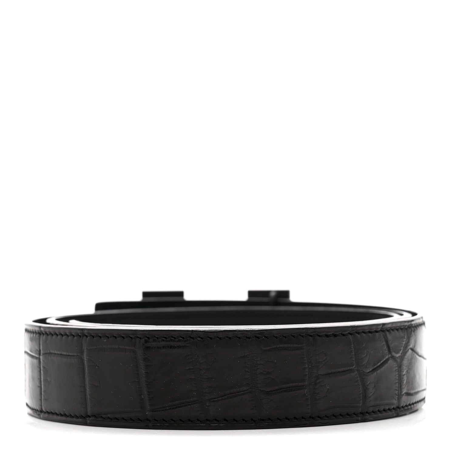 Hermes Matte Porosus Crocodile Monochrome 24mm Mini Constance H Belt 105 42 Black 2 of 5