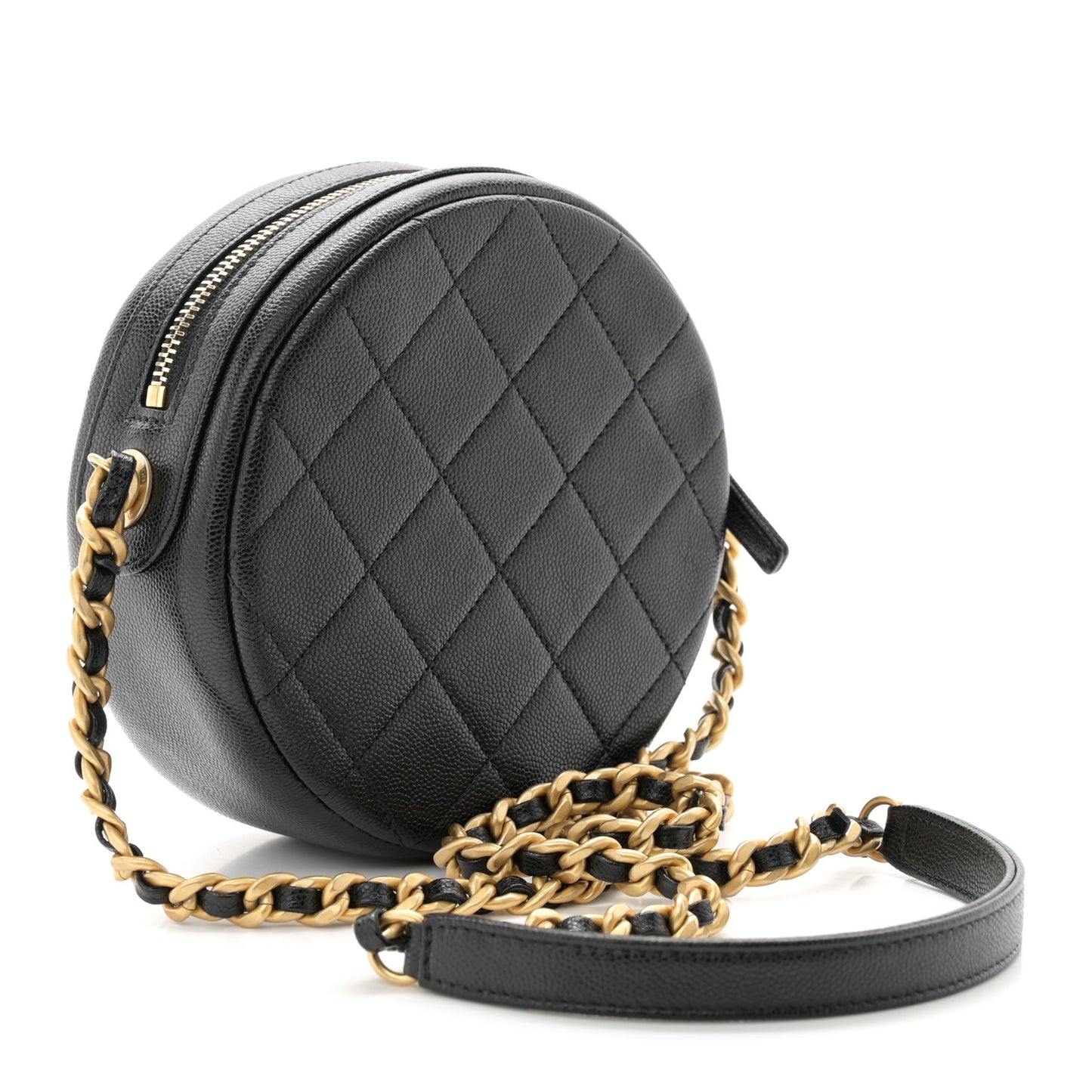 Caviar Quilted Small Round Bag With Chain Black