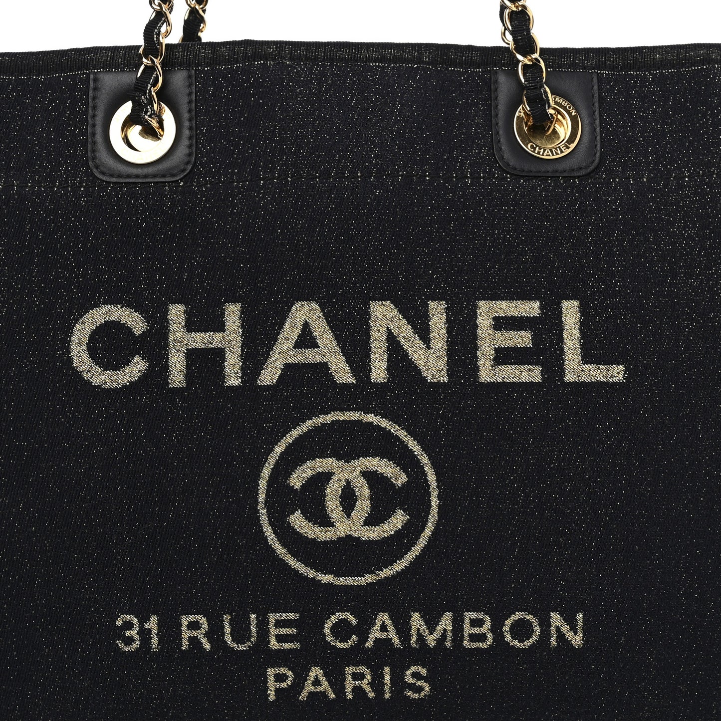Lurex Canvas Small Deauville Tote Navy Blue Gold