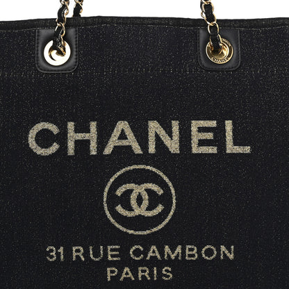 Chanel Lurex Canvas Small Deauville Tote Navy Blue Gold 8 of 10