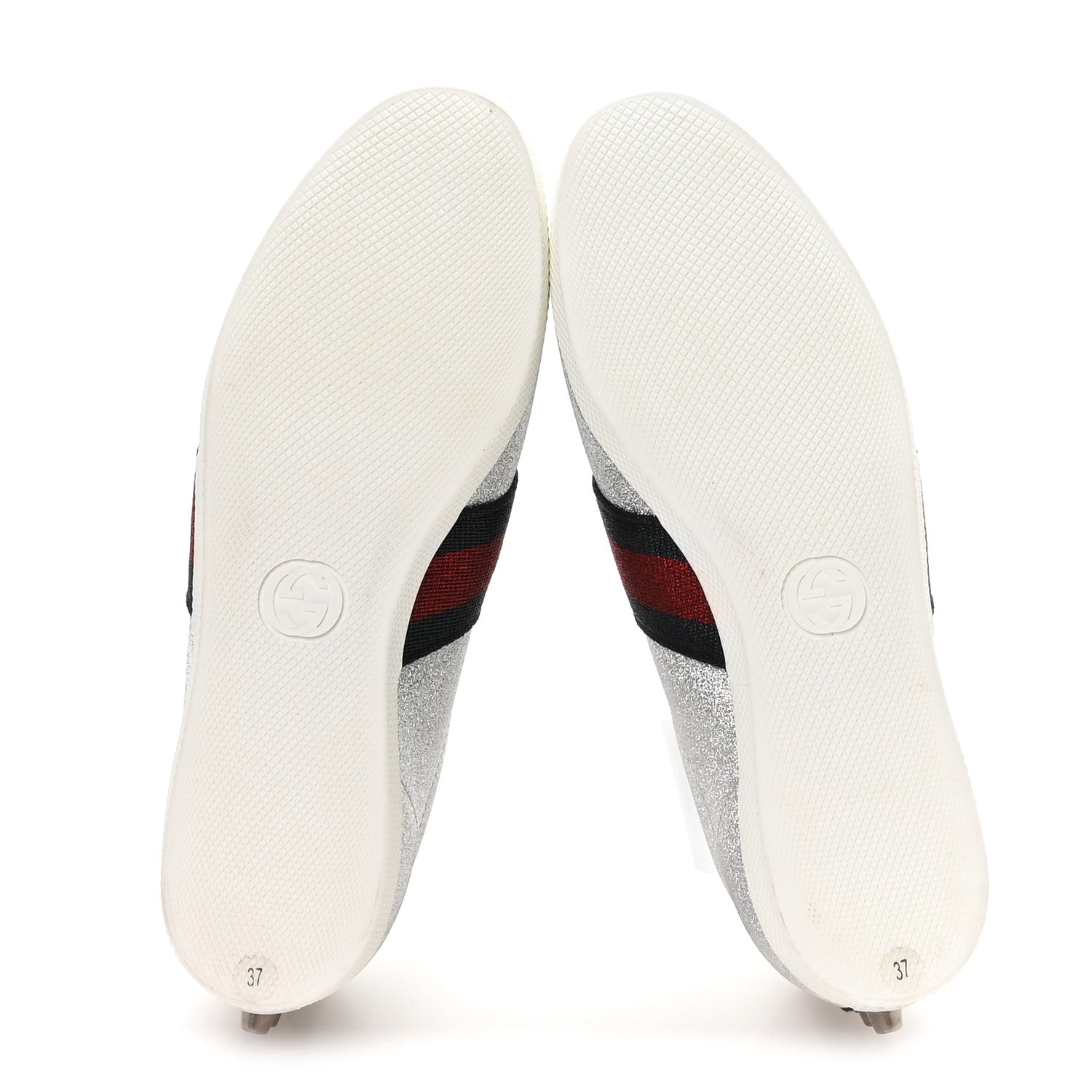 Gucci Glitter Fabric Studded Web Womens Sneakers 37 Silver 6 of 9