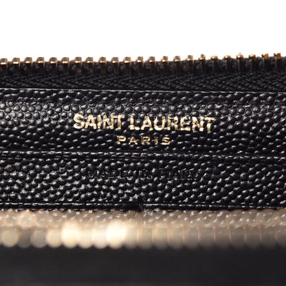 Saint Laurent Grain De Poudre Matelasse Chevron Monogram Zip Around Wallet Black 6 of 9