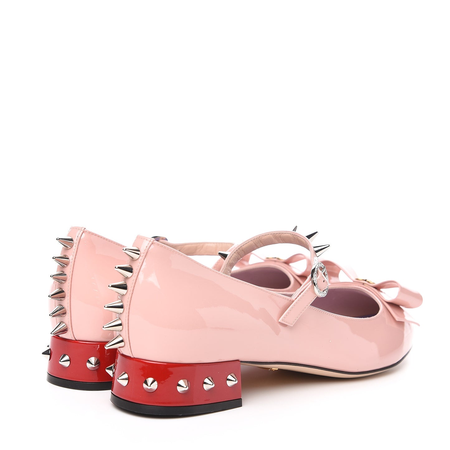 Patent Crystal GG Bow Sadie Spike Low Heel Ballerina Loafers 42 Perfect Pink