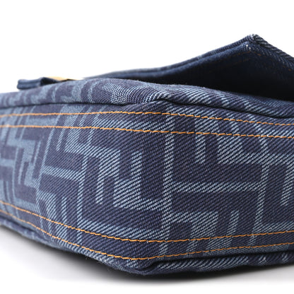 Fendi Denim FF Embroidered Reversible Baguette Blue 9 of 9
