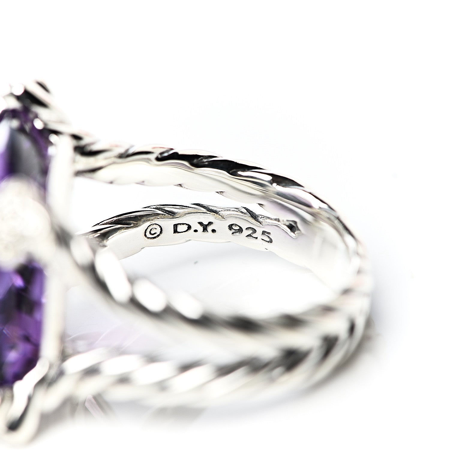 David Yurman Sterling Silver Diamond Amethyst 15mm Cushion On Point Ring 52 6 5 of 5