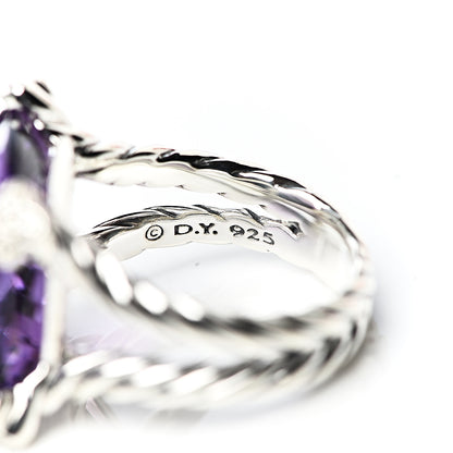 David Yurman Sterling Silver Diamond Amethyst 15mm Cushion On Point Ring 52 6 5 of 5