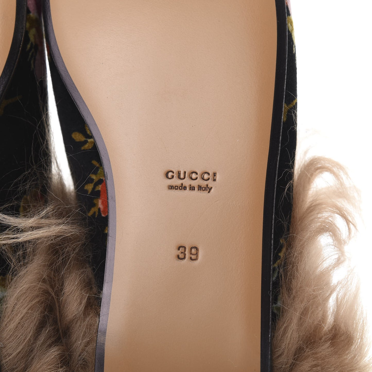 Velvet Fur Floral Womens Princetown Slippers 39 Black
